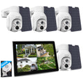 Solar Wireless Security Camera System with 10" LCD Monitor, 4PCS 4MP PTZ WiFi Battery Powered Camera Outdoor, 10CH Expandable NVR, 500GB HDD, PIR Human Detection, 2-Way Audio, Work with Alexa