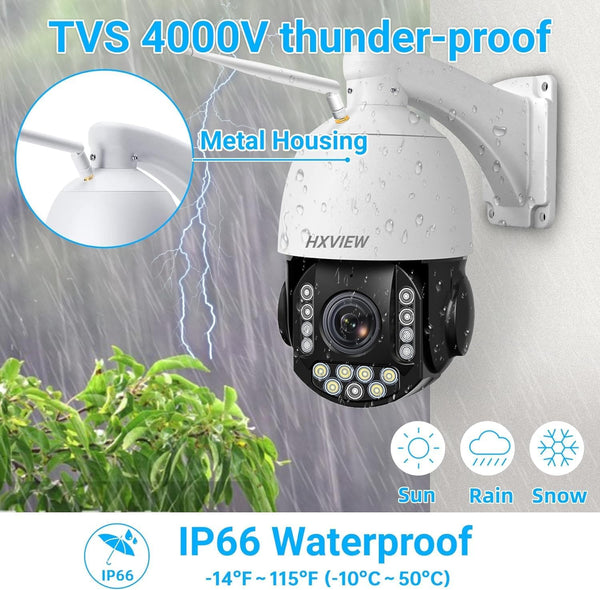 4K PTZ Security Camera Outdoor with 30X Optical Zoom, 1000FT Laser Night Vision, 8MP 360° WiFi Wireless RTSP IP Camera, Auto Tracking, Person/Vehicle Detection, 2.4/5GHz Wi-Fi, 2-Way Audio