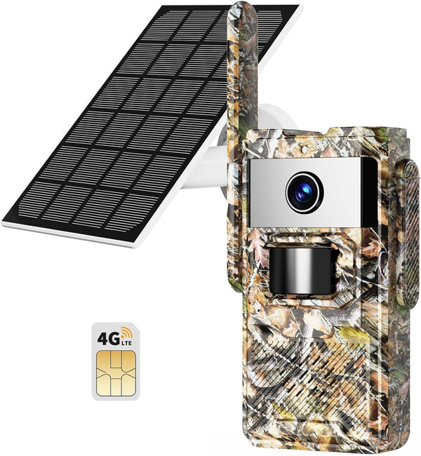 HXVIEW 4G LTE Cellular Trail Cameras, Solar Powered Game Camera, 2.5K Live Streaming & Playback on Phone, Deer Wildlife Hunting Camera Built-in SIM Card, Motion Activated, PIR Detction, IP66